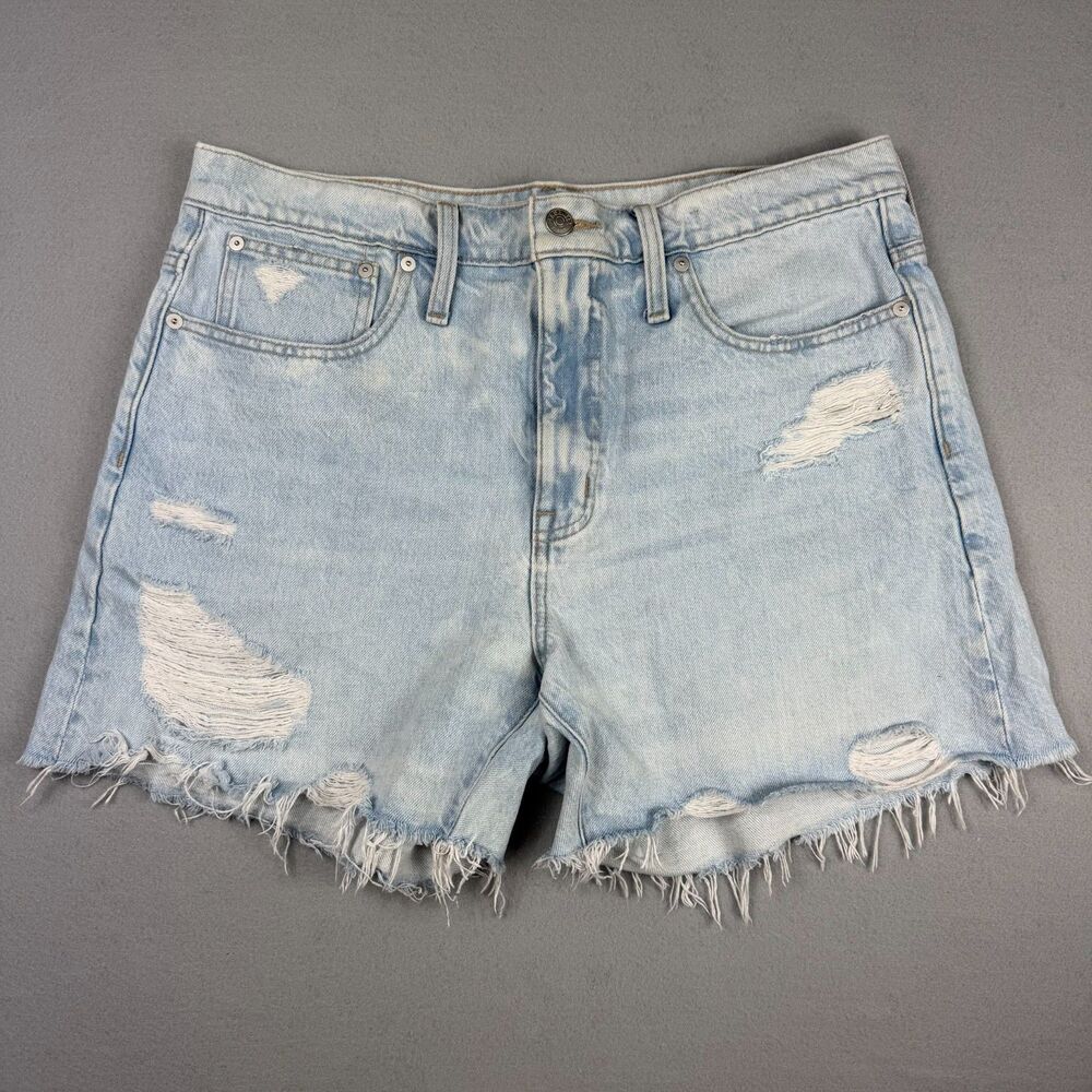 Madewell Distressed Denim Shorts Womens Light Wash Raw Hem High Rise Jean Shorts